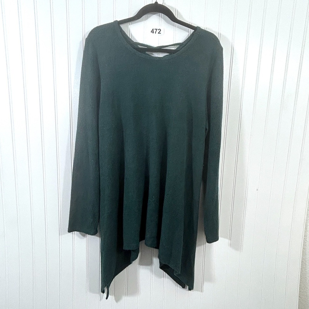 Torrid Super Soft Lattice Back Tunic Pullover 3X Green Shark-Bite Hem Sweater